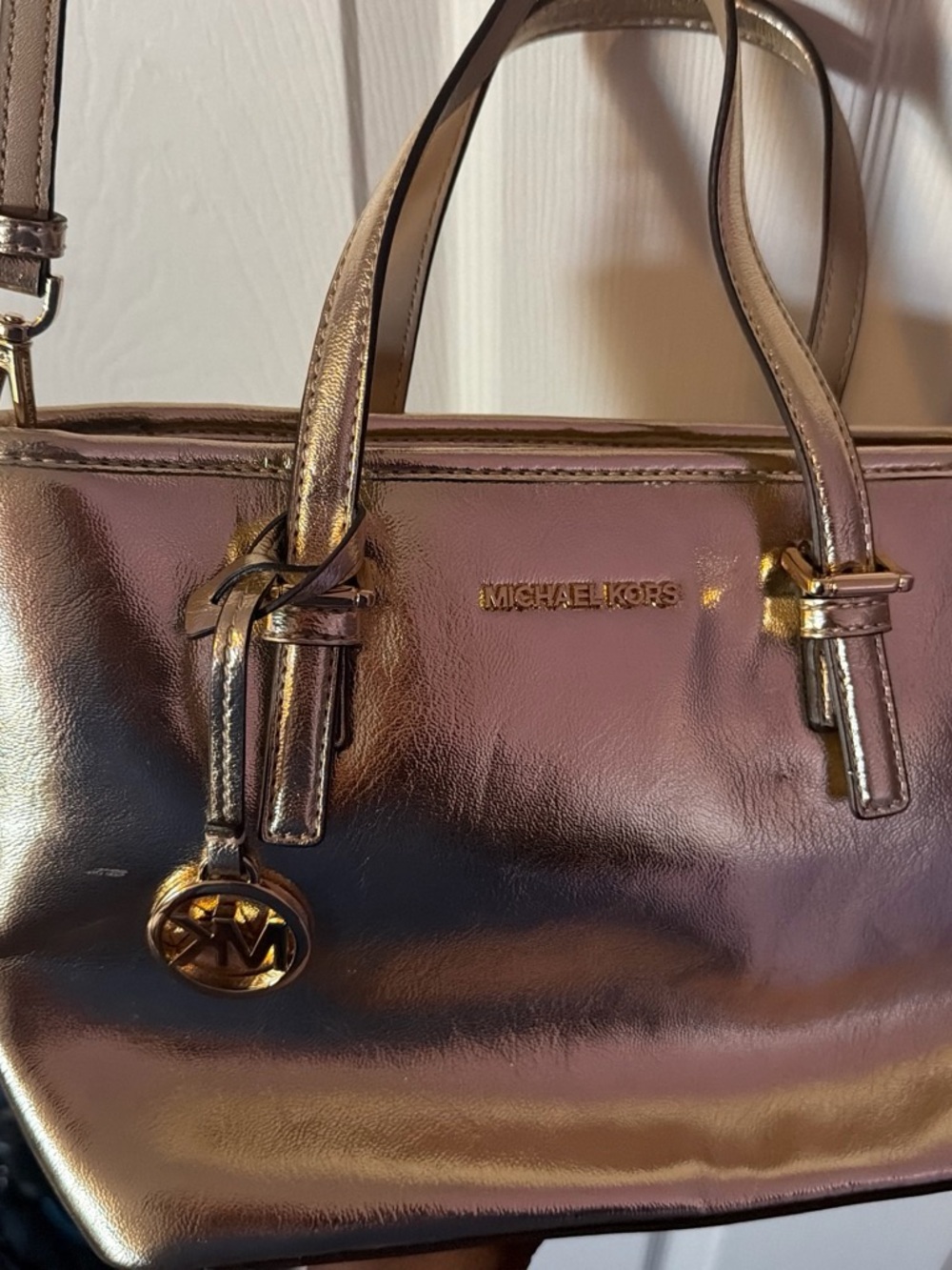 Michael Kors Metallic Gold Shoulder Tote with Detachable Strap - Picture 4 of 4